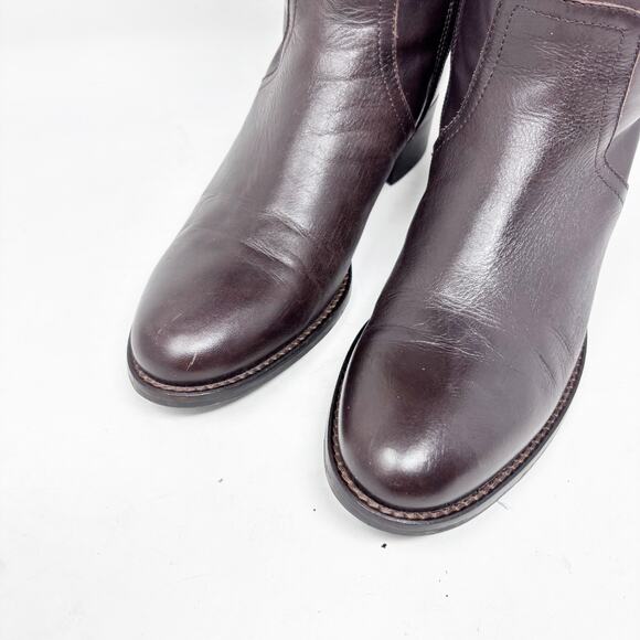 Aquatalia Knee Boots Size 7 Italian Brown 50/50 Leather Stretch Riding Boots - Picture 2 of 16